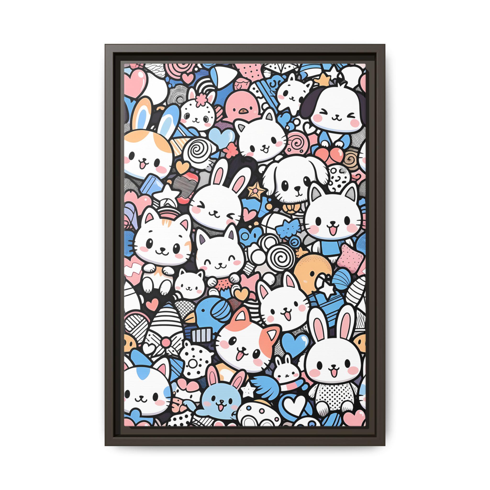 Kawaii Doodle Animals Matte Canvas Framed | Doodle Friends Wall Art - Etsy