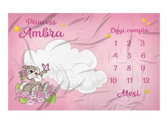 Copertina mesi , Tappeto per neonati , coperta con foto ,calendario/complimesi neonato tante grafiche personalizzabili con nome