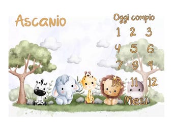 Copertina mesi ,Tappeto per neonati, coperta con foto ,calendario/complimesi neonato, coperta con nome