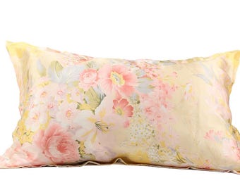 Funda de almohada de seda morera, con estampado floral, tamaño estándar/queen