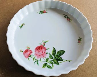 Vintage Christineholm Porcelain Tart Quiche Dish Roses 9.5 Inches