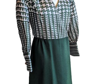VTG 60s Mod Houndstooth A-Line Wrap Dress Size 11 Hand Tailored Dior Inspired?