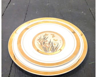 Chokin Japan Plates Set of 2 Gold Porcelain Nippon Decorative