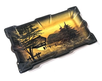 Vtg Majolika SMF Schramberg Handgemalt Small Tray "Black Forest" Germany