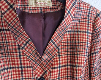 VTG 80s Young Pendleton Wool Plaid Blazer Red White & Blue Sz 11/12