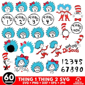 60 Thing 1 Thing 2 Svg Png Bundle, Thing 1 and Thing 2 Cat in the Hat Svg, Thing Mom Svg, Dr Seuss Inspired SVG, Thing clipart, Thing 1 Mom