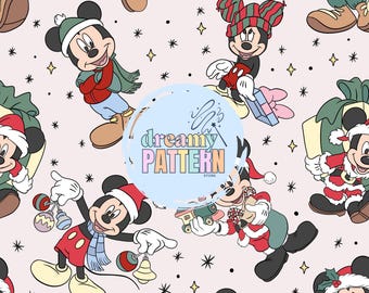 Christmas Magical Mouse Seamless Pattern for Sublimation – High-Resolution PNG & JPEG - Digital Download