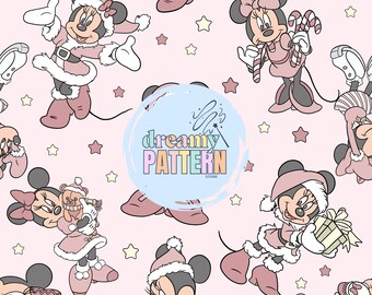 Christmas Magical Girl Mouse Seamless Pattern for Sublimation – High-Resolution PNG & JPEG - Digital Download