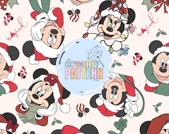 Christmas Magical Mouse Seamless Pattern for Sublimation – High-Resolution PNG & JPEG - Digital Download