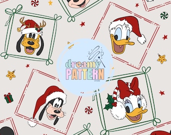 Christmas Magical Mouse Seamless Pattern for Sublimation – High-Resolution PNG & JPEG - Digital Download
