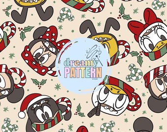 Mouse Christmas mug Seamless Pattern for Sublimation – High-Resolution PNG & JPEG - Digital Download