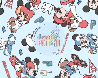 Magical Mouse American football Seamless Pattern for Sublimation – High-Resolution PNG & JPEG - Digital Download
