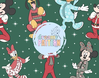 Christmas Magical Mouse Seamless Pattern for Sublimation – High-Resolution PNG & JPEG - Digital Download