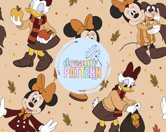Fall Magical Mouse Seamless Pattern for Sublimation – High-Resolution PNG & JPEG - Digital Download