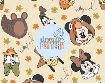 Fall Magical Mouse Seamless Pattern for Sublimation – High-Resolution PNG & JPEG - Digital Download