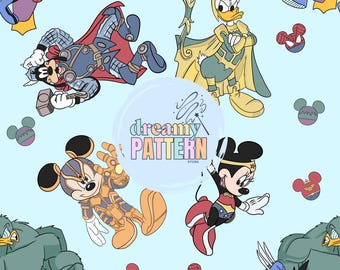 Magical Mouse hero Seamless Pattern for Sublimation – High-Resolution PNG & JPEG - Digital Download