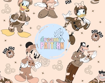 Magical Mouse race car Seamless Pattern for Sublimation – High-Resolution PNG & JPEG - Digital Download