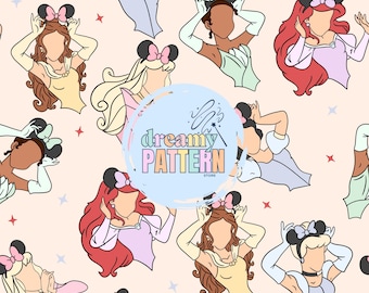 Magical Princess Seamless Pattern for Sublimation – High-Resolution PNG & JPEG - Digital Download