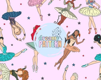 Magical balllarina faceless Princess Seamless Pattern for Sublimation – High-Resolution PNG & JPEG - Digital Download