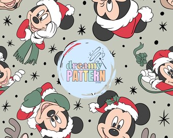 Christmas Magical Mouse Seamless Pattern for Sublimation – High-Resolution PNG & JPEG - Digital Download