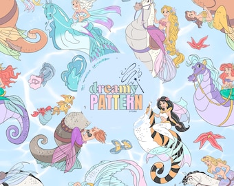 Magical Mermaid Princess Seamless Pattern for Sublimation – High-Resolution PNG & JPEG - Digital Download