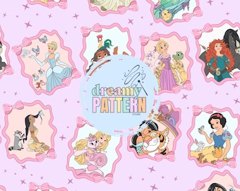 Magical princess Seamless Pattern for Sublimation – High-Resolution PNG & JPEG - Digital Download
