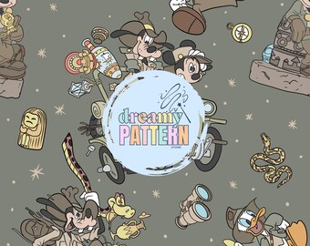 Indiana Magical Mouse Seamless Pattern for Sublimation – High-Resolution PNG & JPEG - Digital Download