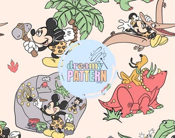 Magical Mouse dinosaurs Seamless Pattern for Sublimation – High-Resolution PNG & JPEG - Digital Download