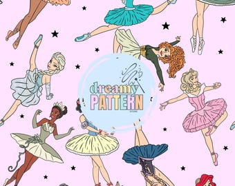 Magical ballerina Princess Seamless Pattern for Sublimation – High-Resolution PNG & JPEG - Digital Download