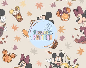Fall Magical Mouse Seamless Pattern for Sublimation – High-Resolution PNG & JPEG - Digital Download