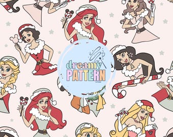 Christmas Magical princess Seamless Pattern for Sublimation – High-Resolution PNG & JPEG - Digital Download