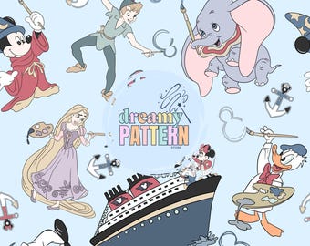 Magical Mouse Seamless Pattern for Sublimation – High-Resolution PNG & JPEG - Digital Download