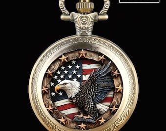 Amerikanischer Adler Taschenuhr Geschenk | Personalisiertes Geschenk für Ihn mit US Flagge und Souvenir
