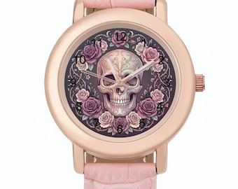 Reloj Pastel Goth rosa, reloj de pulsera con calavera mística y rosas, regalo para ella, accesorio alternativo