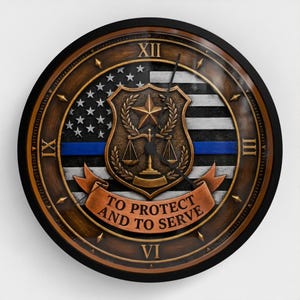 Thin Blue Line Police Officer Wall Clock, Law Enforcement Shield Decor