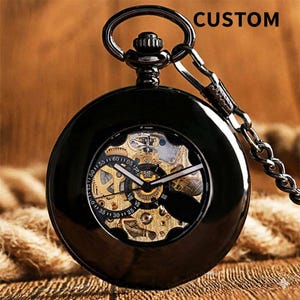 Självuppdragande mekaniskt fickur, retro automatisk klocka med specialgravyr