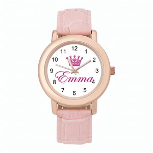 Your Name on Wrist Watch - Crown Symbol Design with Leather Strap image 2