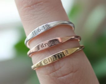 Custom Delicate Name Ring • Skinny Custom Ring • Custom Stacking Rings • Bridesmaids Gift • Baby Name Mom Gift • MOTHERS GIFT •