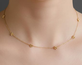 Sterling Silver Flower Charm Choker • Dainty Boho Necklace