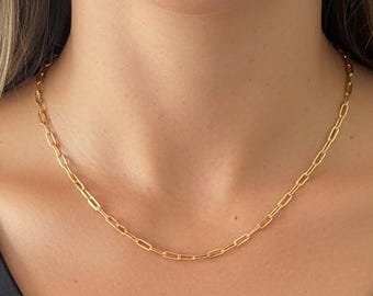 18Kゴールドフィルドペーパークリップチェーンネックレス - 5mm長方形