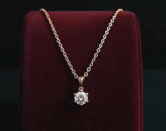Lab Diamond Solitaire Pendant Round Cut Lab Grown Diamond Bridesmaid Pendant Solid 14K Gold Diamond Pendant, Wedding Jewelry, Gift For Her