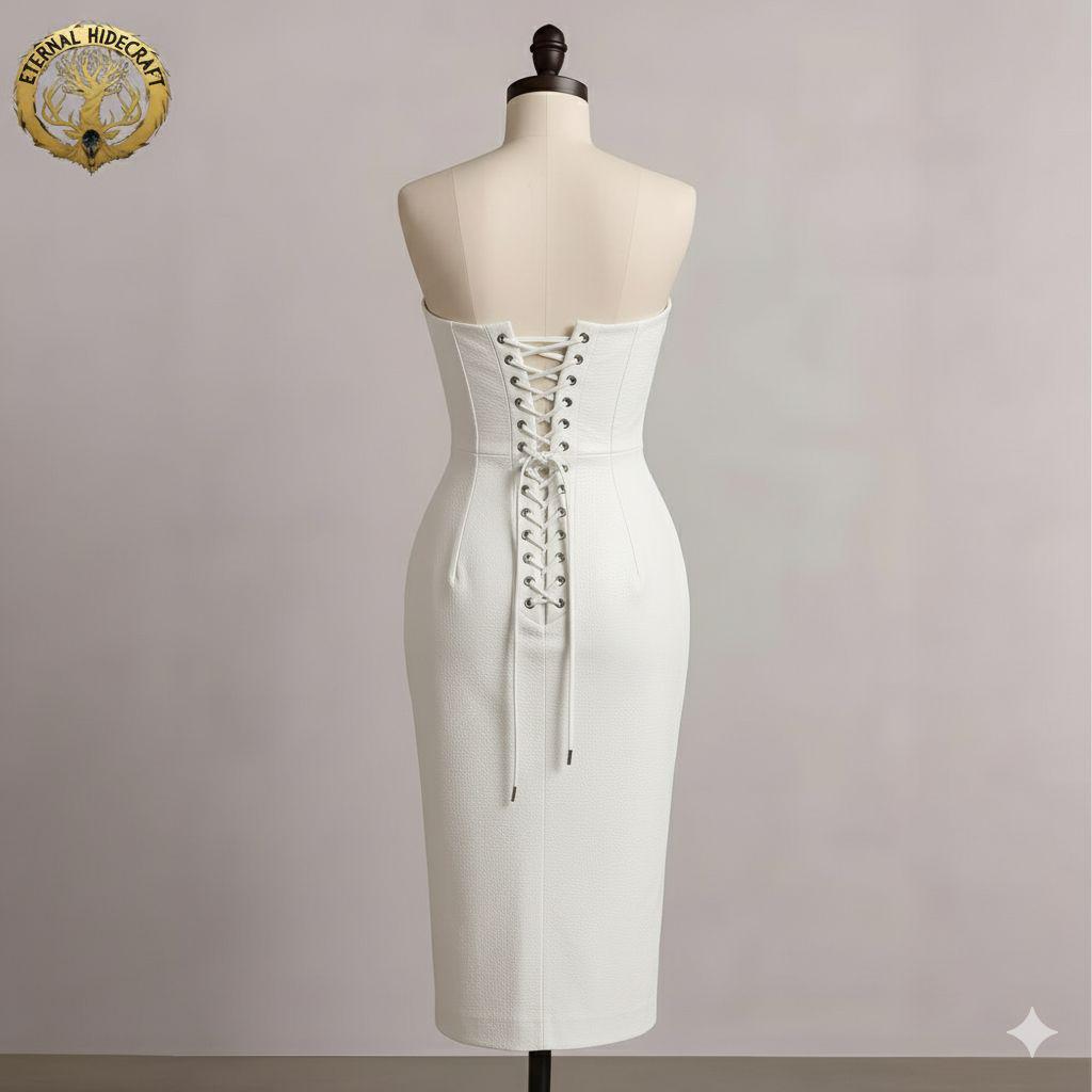 knee length dresses for ladies 1980s Lace-Up White Leather Strapless Dress main image 0