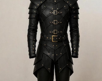 Black Warrior Leather Armor Coat – Medieval Fantasy Cosplay Costume