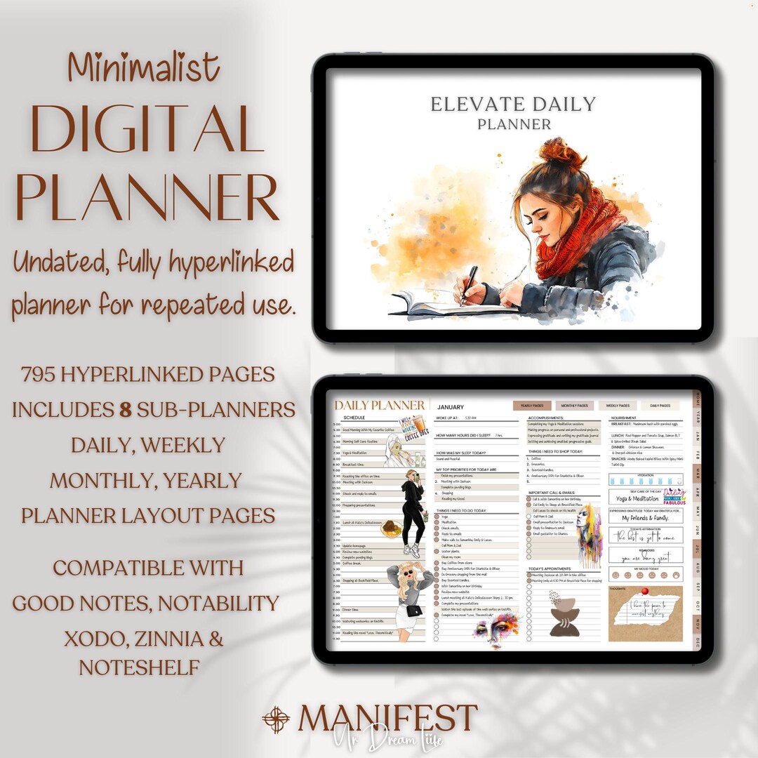 Daily Digital Undated Hyperlinked Planner for Ipad, Goodnotes ...
