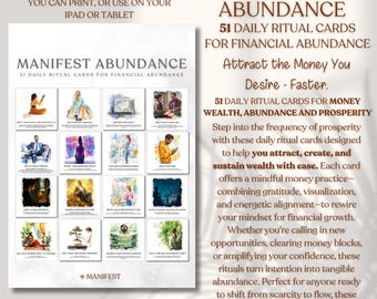 Manifest Abundance – 51 Daily Wealth Ritual Cards | Printable Money Mindset Deck + Guided Meditation + 100 Prosperity Affirmations