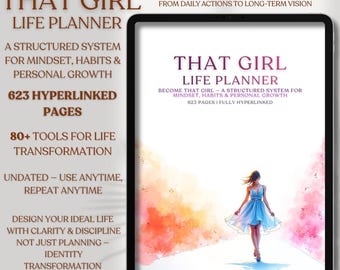 Agenda That Girl Planner para GoodNotes, agenda digital para iPad, organizador diario, semanal y mensual, sistema para el bienestar y el estilo de vida.