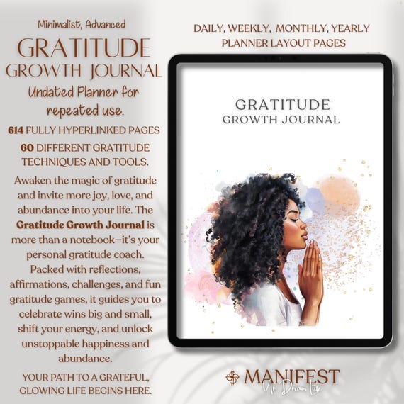 Gratitude Growth Journal, 365-Day Digital Gratitude Planner, Daily Gratitude and Reflection Journal for GoodNotes & iPad, Gratitude Course