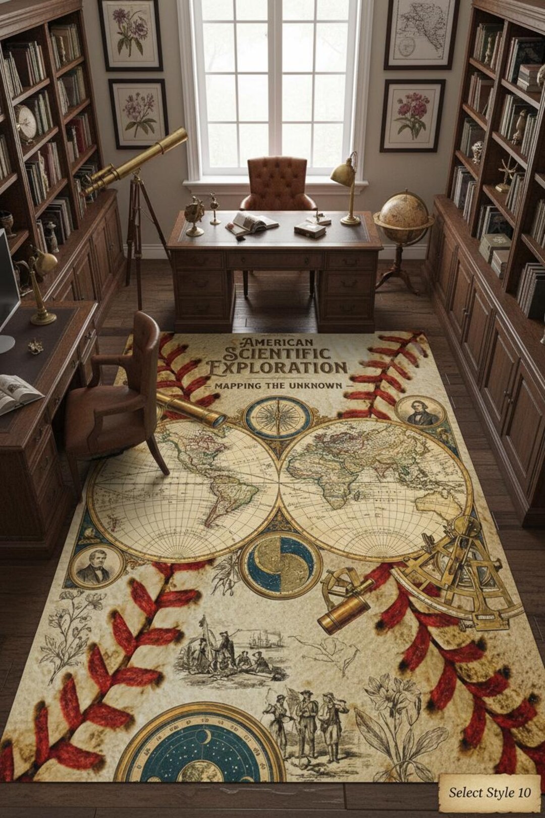 National Library Rug Bookish Library Rug, Vintage World Map Print, Dark Academia Decor ...