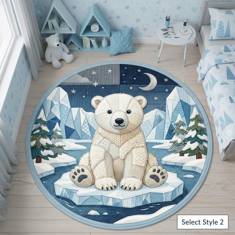 Round Woodland Nursery Rug, Safari Animal Mat, Washable Patchwork ...