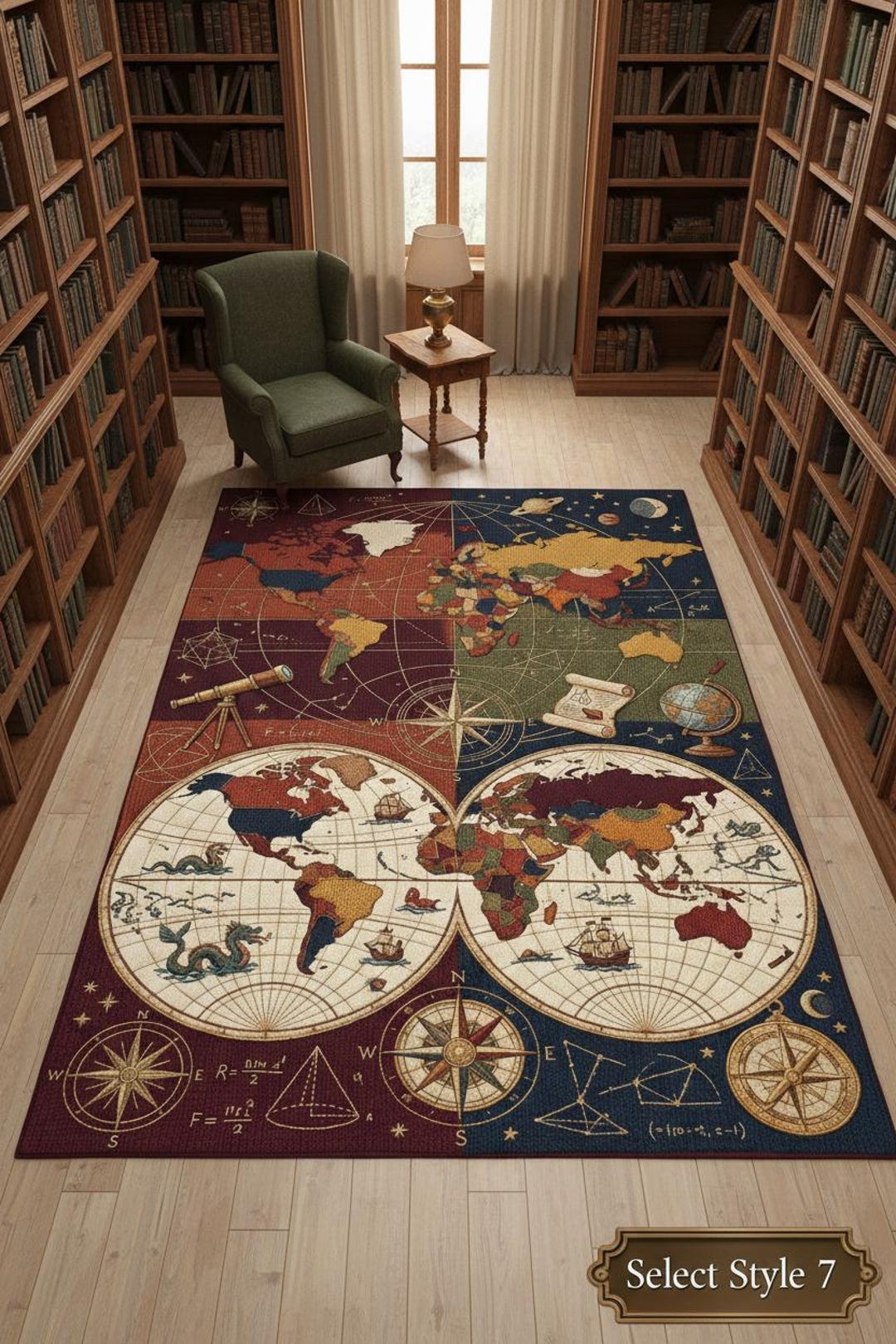 Science Print Rugs Knitted World Map Rug, Safari Nursery Mat, Geology Science Print ...